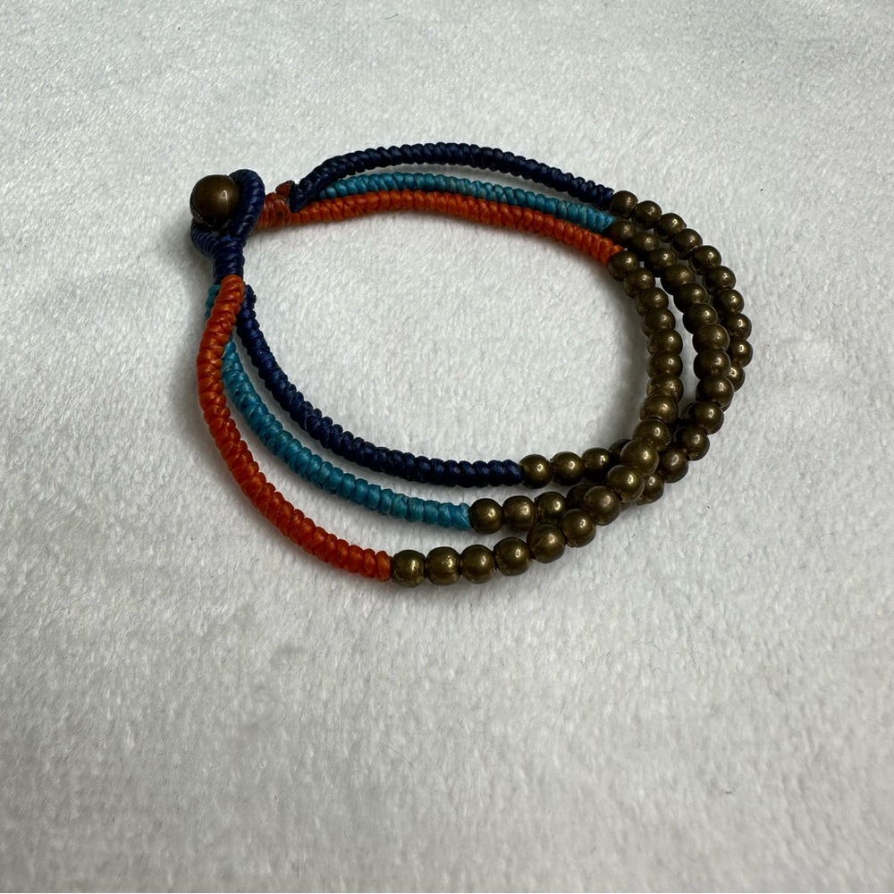 Multi color Strand Beaded Cotton Hemp Bracelets Brass 3 Strand orange blue navy